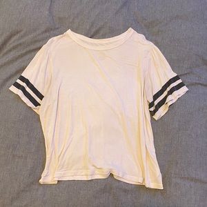 American Eagle white tshirt with black arm stripes